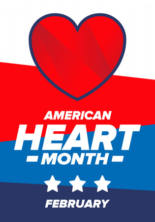 American Heart Month in United States. Celebrate annual in February. Nationwide problem of heart and blood vessel diseases. Medical healthcare concept. Support and protection campaのイラスト素材