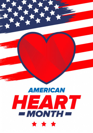 American Heart Month in United States. Celebrate annual in February. Nationwide problem of heart and blood vessel diseases. Medical healthcare concept. Support and protection campaのイラスト素材