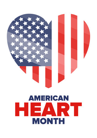 American Heart Month in United States. Celebrate annual in February. Nationwide problem of heart and blood vessel diseases. Medical healthcare concept. Support and protection campaのイラスト素材