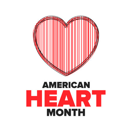 American Heart Month in United States. Celebrate annual in February. Nationwide problem of heart and blood vessel diseases. Medical healthcare concept. Support and protection campaのイラスト素材