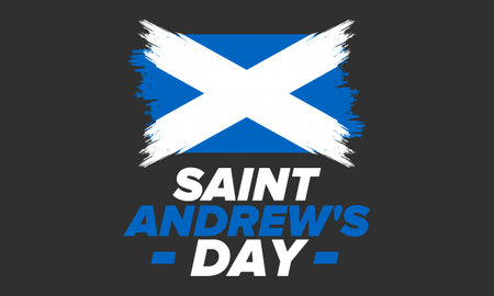 Saint Andrew's Day in Scotland. National day in Scotland. Happy holiday Andermas, celebrated annual in November 30. Scottish flag. Patriotic elements. Poster, card, banner. Vectorのイラスト素材