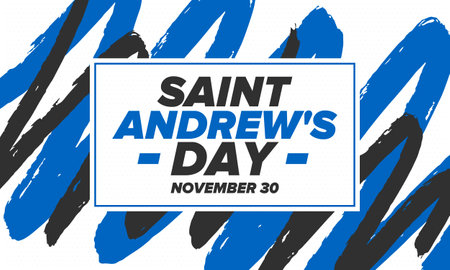 Saint Andrew's Day in Scotland. National day in Scotland. Happy holiday Andermas, celebrated annual in November 30. Scottish flag. Patriotic elements. Poster, card, banner. Vectorのイラスト素材