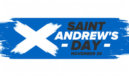 Saint Andrew's Day in Scotland. National day in Scotland. Happy holiday Andermas, celebrated annual in November 30. Scottish flag. Patriotic elements. Poster, card, banner. Vectorのイラスト素材