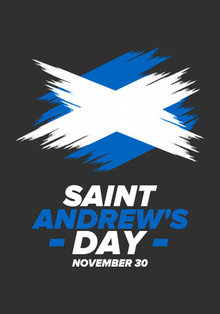 Saint Andrew's Day in Scotland. National day in Scotland. Happy holiday Andermas, celebrated annual in November 30. Scottish flag. Patriotic elements. Poster, card, banner. Vectorのイラスト素材