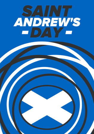 Saint Andrew's Day in Scotland. National day in Scotland. Happy holiday Andermas, celebrated annual in November 30. Scottish flag. Patriotic elements. Poster, card, banner. Vectorのイラスト素材