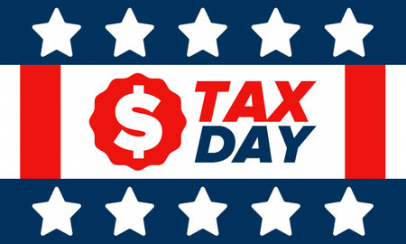 National Tax Day in the United States. Federal tax filing deadline. Day on which individual income tax returns must be submitted to the government. American patriotic posterのイラスト素材