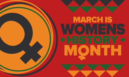 Women's History Month. Celebrated annual in March, to mark womenâs contribution to history. Female symbol. Women's rights. Girl power in world. Poster, postcard, banner. Vectorのイラスト素材