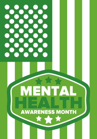 Mental Health Awareness Month in May. Annual campaign in United States. Raising awareness of mental health. Control and protection. Prevention campaign. Medical health care designのイラスト素材