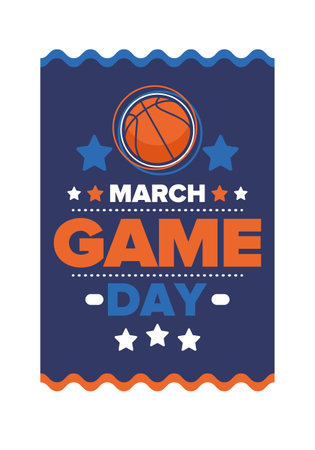 Game Day. Basketball playoff in March. Super sport party in United States. Final games of season tournament. Professional team championship. Ball for basketball. Sport. Vectorのイラスト素材