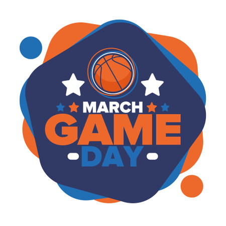 Game Day. Basketball playoff in March. Super sport party in United States. Final games of season tournament. Professional team championship. Ball for basketball. Sport. Vectorのイラスト素材