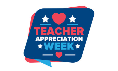 Teacher Appreciation Week in United States. Celebrated annual in May. In honour of teachers who hard work and teach our children. School and education. Student learning. Vectorのイラスト素材