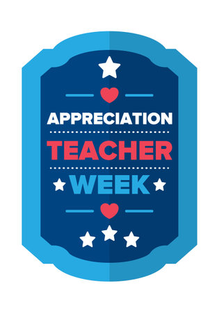 Teacher Appreciation Week in United States. Celebrated annual in May. In honour of teachers who hard work and teach our children. School and education. Student learning. Vectorのイラスト素材