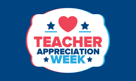 Teacher Appreciation Week in United States. Celebrated annual in May. In honour of teachers who hard work and teach our children. School and education. Student learning. Vectorのイラスト素材