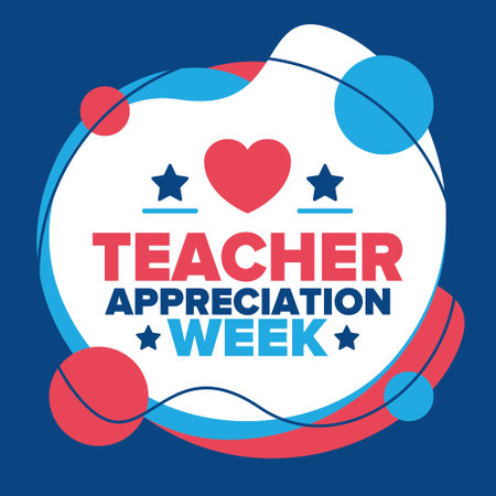 Teacher Appreciation Week in United States. Celebrated annual in May. In honour of teachers who hard work and teach our children. School and education. Student learning. Vectorのイラスト素材