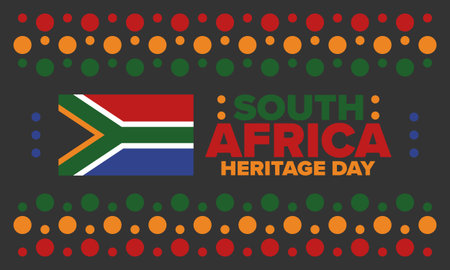 South Africa Heritage Day. Happy holiday. Celebrate culture and traditions of nation. South African flag. Poster with illustration. Pattern design. Vectorのイラスト素材