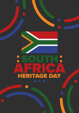 South Africa Heritage Day. Happy holiday. Celebrate culture and traditions of nation. South African flag. Poster with illustration. Pattern design. Vectorのイラスト素材