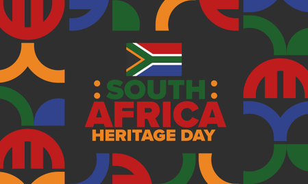 South Africa Heritage Day. Happy holiday. Celebrate culture and traditions of nation. South African flag. Poster with illustration. Pattern design. Vectorのイラスト素材