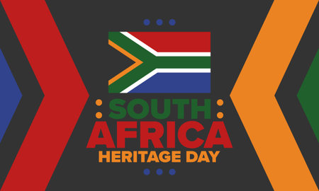South Africa Heritage Day. Happy holiday. Celebrate culture and traditions of nation. South African flag. Poster with illustration. Pattern design. Vectorのイラスト素材