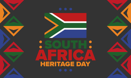 South Africa Heritage Day. Happy holiday. Celebrate culture and traditions of nation. South African flag. Poster with illustration. Pattern design. Vectorのイラスト素材