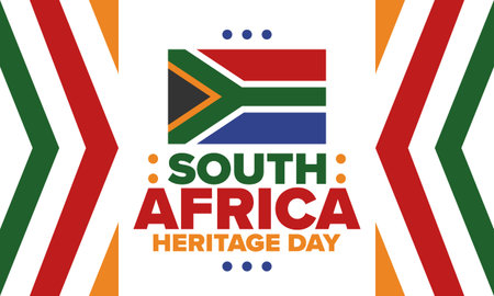 South Africa Heritage Day. Happy holiday. Celebrate culture and traditions of nation. South African flag. Poster with illustration. Pattern design. Vectorのイラスト素材