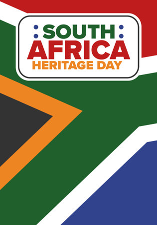 South Africa Heritage Day. Happy holiday. Celebrate culture and traditions of nation. South African flag. Poster with illustration. Pattern design. Vectorのイラスト素材