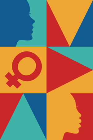 Women's History Month. Celebrated annual in March, to mark womenâs contribution to history. Women's Day. Equality. Female symbol. Women's rights. Girl power in world. Vectorのイラスト素材