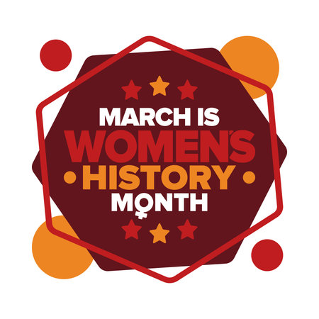Women's History Month. Celebrated annual in March, to mark womenâs contribution to history. Women's Day. Equality. Female symbol. Women's rights. Girl power in world. Vector artのイラスト素材