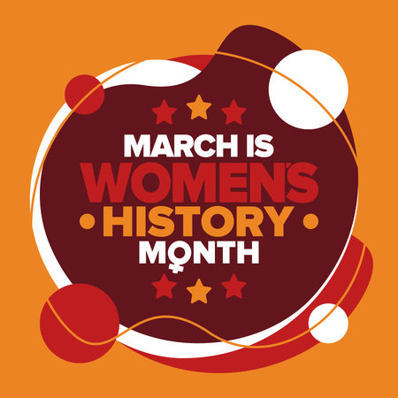 Women's History Month. Celebrated annual in March, to mark womenâs contribution to history. Women's Day. Equality. Female symbol. Women's rights. Girl power in world. Vector artのイラスト素材