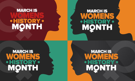 Women's History Month. Celebrated annual in March, to mark womenâs contribution to history. Women's Day. Equality. Female symbol. Women's rights. Girl power in world. Vector artのイラスト素材