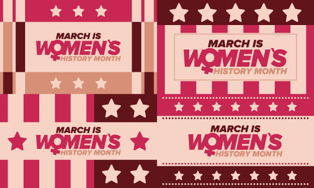 Women's History Month. Celebrated annual in March, to mark womenâs contribution to history. Women's Day. Equality. Female symbol. Women's rights. Girl power in world. Vector artのイラスト素材