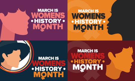 Women's History Month. Celebrated annual in March, to mark womenâs contribution to history. Women's Day. Equality. Female symbol. Women's rights. Girl power in world. Vector artのイラスト素材