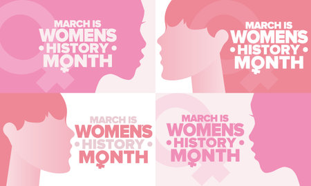 Women's History Month. Celebrated annual in March, to mark womenâs contribution to history. Women's Day. Equality. Female symbol. Women's rights. Girl power in world. Vector artのイラスト素材