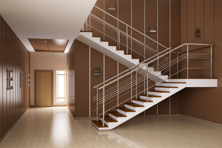 Modern interior of hall with stairs 3d renderの写真素材
