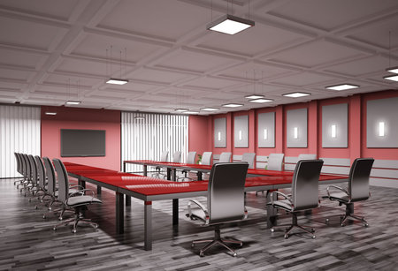 conference room with lcd tv interior 3d renderの写真素材