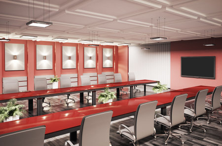 conference room with lcd tv interior 3d renderの写真素材