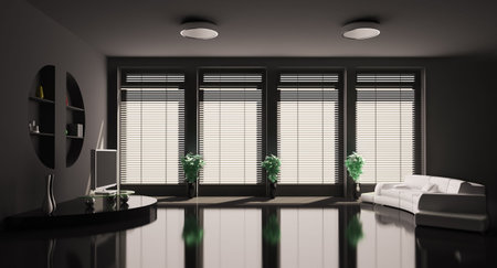 Black Living room with white sofa interior 3d renderの写真素材