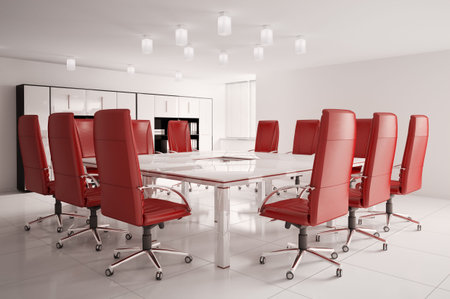 conference room with red armchairs interior 3dの写真素材