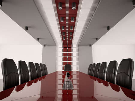 Modern boardroom with red table interior 3d renderの写真素材