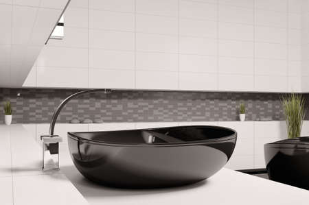 Black washbasin in bathroom 3d renderの写真素材