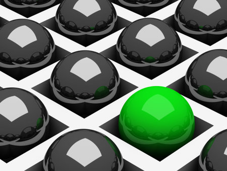 Abstract background with chrome black and green balls 3dの写真素材