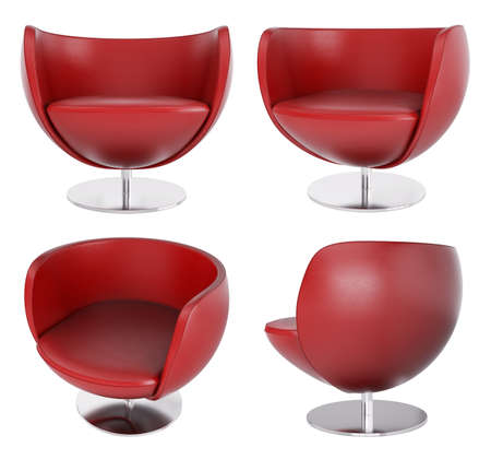Red leather armchairs isolated over white 3d renderの写真素材