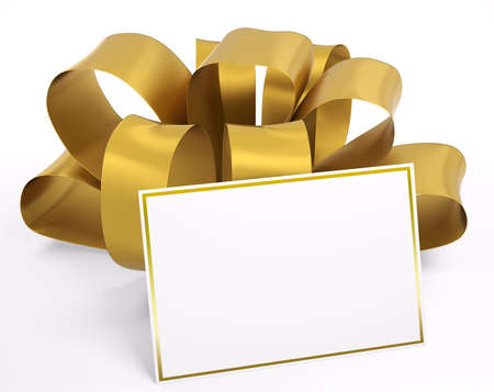Gold ribbon with blank card for your text 3dの写真素材