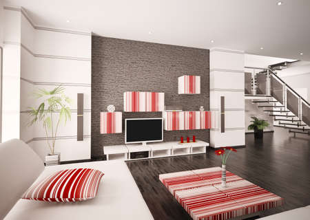 Modern living room with LCD interior 3d renderの写真素材