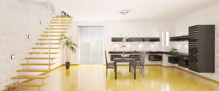 Interior of modern kitchen panorama 3d renderの写真素材