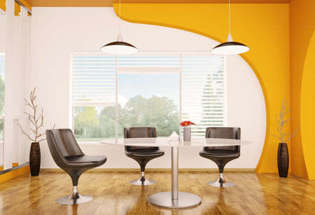Interior design of modern dining room 3d renderの写真素材