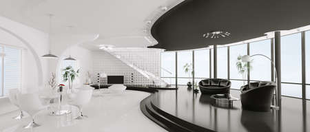 Interior design of modern apartment panorama 3d renderの写真素材