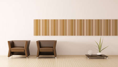 Modern interior of room with brown armchairs 3d renderの写真素材