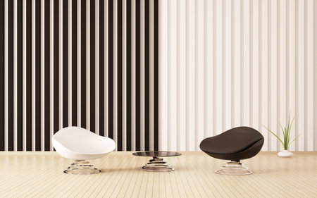 Modern interior with black and white armchairs 3d renderの写真素材