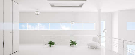 Interior of modern white room panorama 3d renderの写真素材