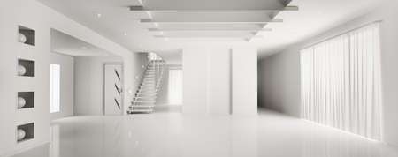 Interior of modern white apartment panorama 3d renderの写真素材